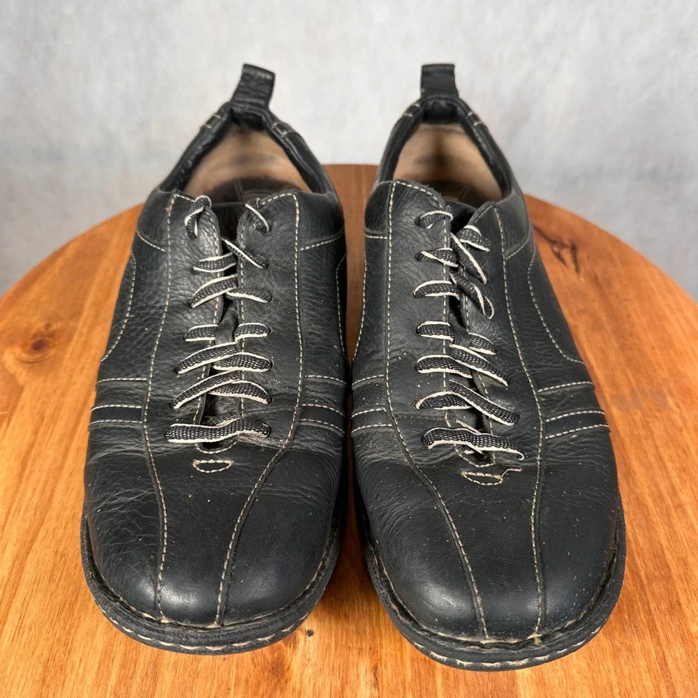 Born Leather Sneakers Mens 11.5 Black Good Contrast Stitch Lace Up Shoes